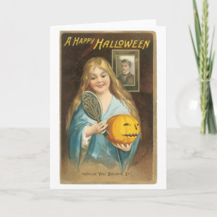 Old-fashioned Halloween, Girl with a Hand mirror Card