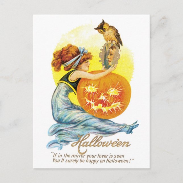 Old-fashioned Halloween, Girl with Owl Postcard (Front)