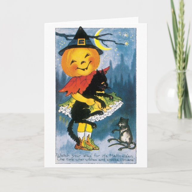 Old-fashioned Halloween, Jack-o'-lantern Girl Card (Front)