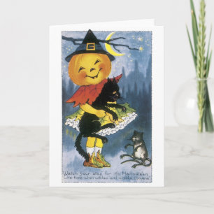 Old-fashioned Halloween, Jack-o'-lantern Girl Card
