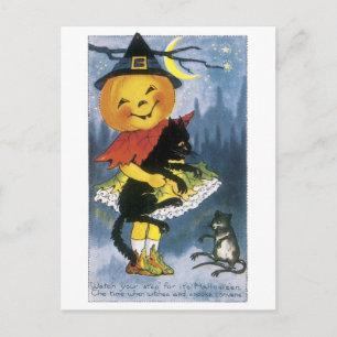 Old-fashioned Halloween, Jack-o'-lantern Girl Postcard