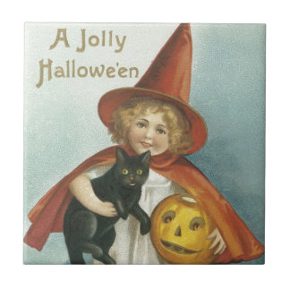 Old Fashioned Halloween Jolly Little Witch Tile