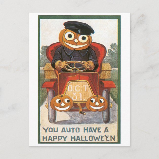 Old-fashioned Halloween, Pumpkin driver Postcard (Front)