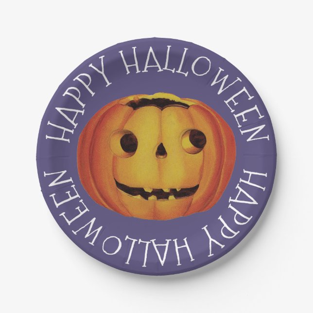 Old-fashioned Halloween, Pumpkin (jack-o'-lantern) Paper Plate (Front)
