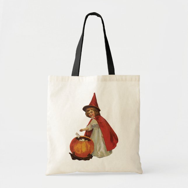 Old-fashioned Halloween, Witch girl Tote Bag (Front)