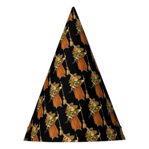 Old-fashioned Halloween, Witch girl with Black cat Party Hat