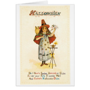 Old-fashioned Halloween, Witch girl with Owl