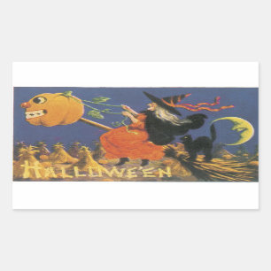 Old Fashioned Halloween Witch Rectangular Sticker