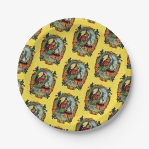 Old-fashioned Halloween, Witch with Black cat Paper Plate