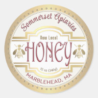Old Fashioned Honey Label Bees and Gold Border