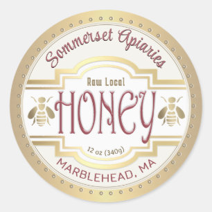 Old Fashioned Honey Label Bees and Gold Border 