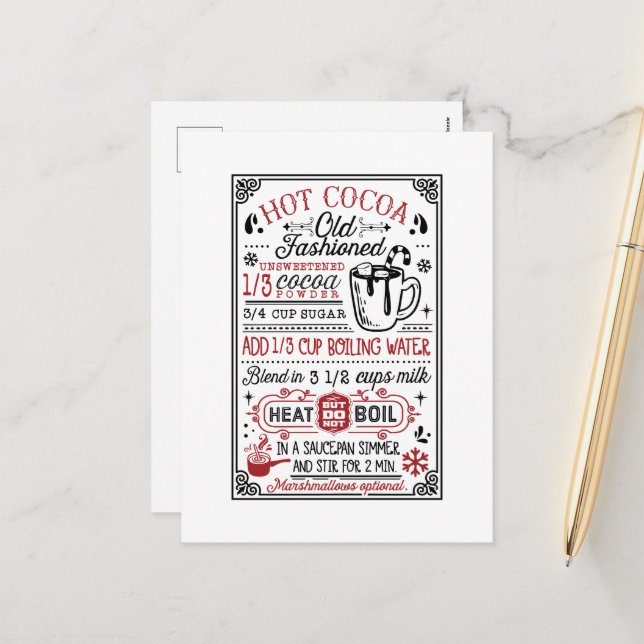 Old fashioned hot cocoa recipe  holiday postcard (Front/Back In Situ)