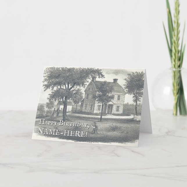 Old Fashioned House Vintage Look Birthday Card (Front)