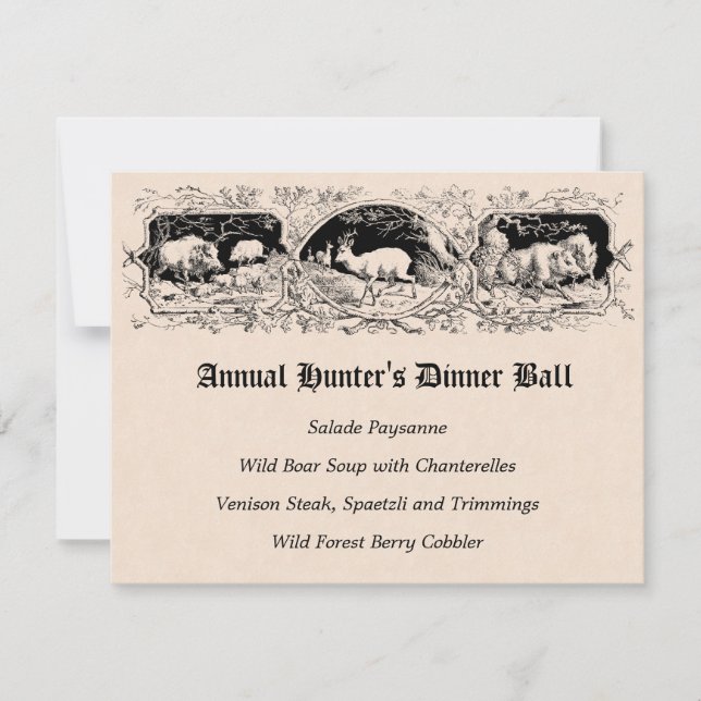 Old Fashioned Hunter's Ball Game Dinner Menu Invitation (Front)