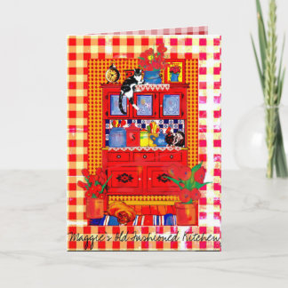 Old Fashioned Kitchen Cupboard with Cat Note Card