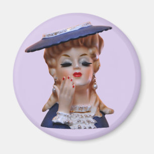 Old Fashioned Lady Head Vase Hat Hand Eyelashes Magnet