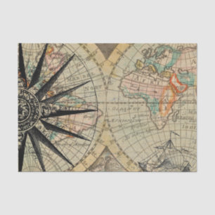 Old Fashioned Map with Compass Tissue Paper