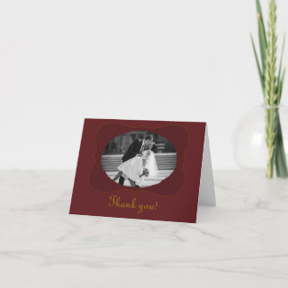 Old Fashioned Maroon and Faux Gold Wedding Thank You Card