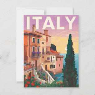 Old-Fashioned Mediterranean Coastline Travel Art Postcard