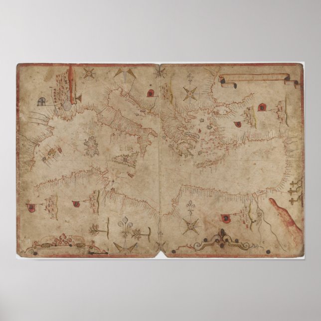 Old fashioned Mediterranean sea map Poster (Front)