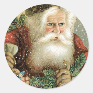 Old Fashioned Merry Christmas Santa Claus Classic Round Sticker