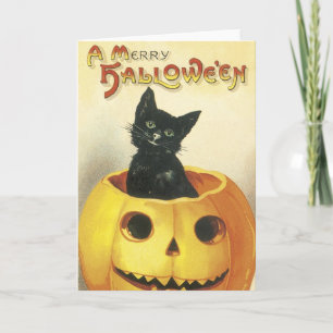 Old Fashioned Merry Halloween Cat Card