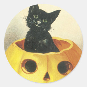 Old Fashioned Merry Halloween Cat Classic Round Sticker