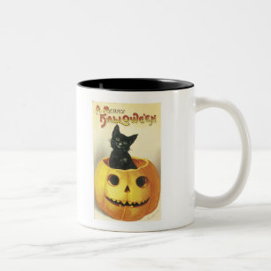 Old Fashioned Merry Halloween Cat Two-Tone Coffee Mug