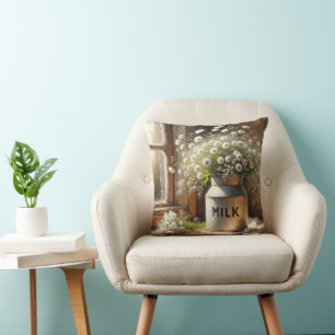 Old-fashioned Milk Can With Daisies Cushion