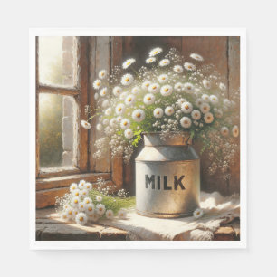 Old-fashioned Milk Can With Daisy Bouquet Napkin
