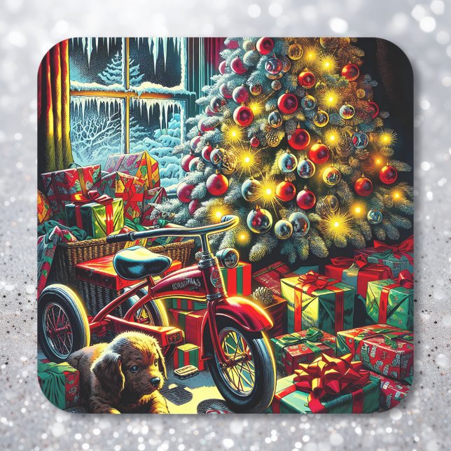 Old-Fashioned Nostalgic Christmas Morning Square Sticker (Creator Uploaded)