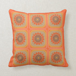 Old Fashioned Patch Work  Pattern Orange Flowers Cushion