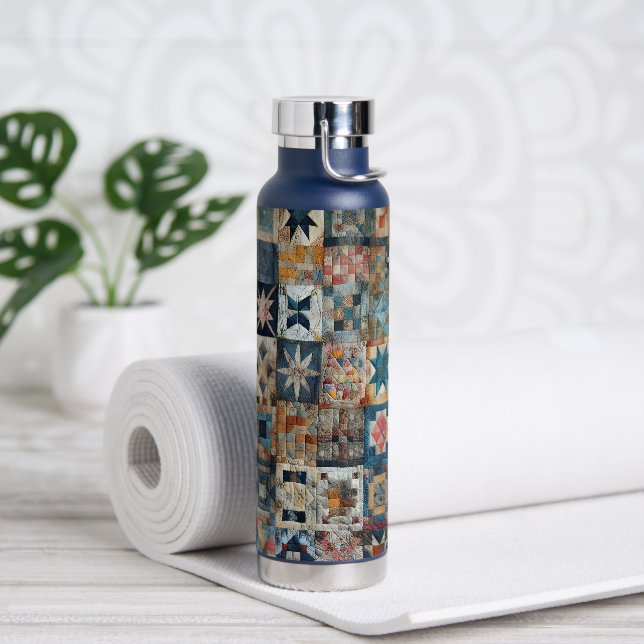 Old-fashioned Patchwork Quilt Design Water Bottle (Yoga)