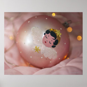 Old-fashioned pink christmas bauble poster