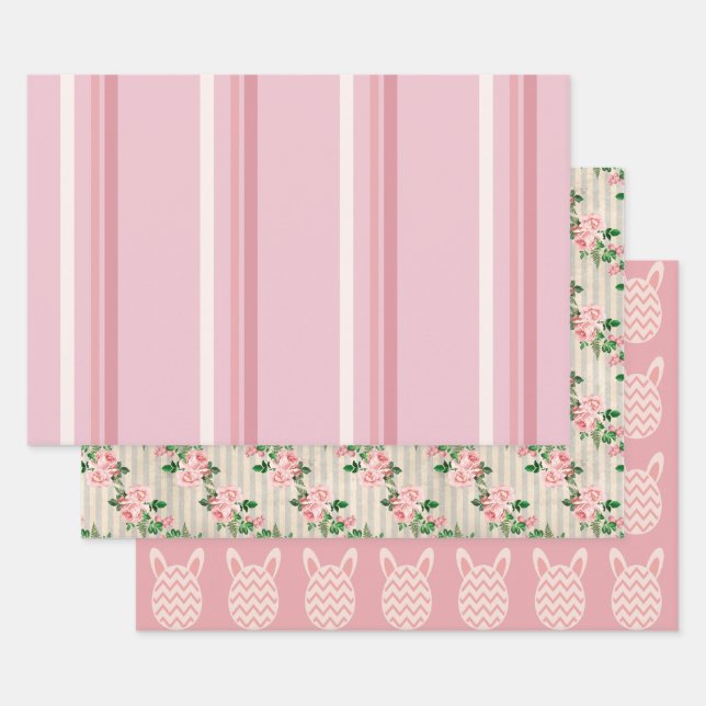 Old Fashioned Pink Easter  Wrapping Paper Sheet (Set)