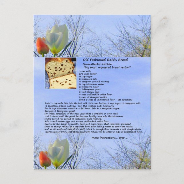 Old Fashioned Raisin Bread Recipe Postcard (Front)