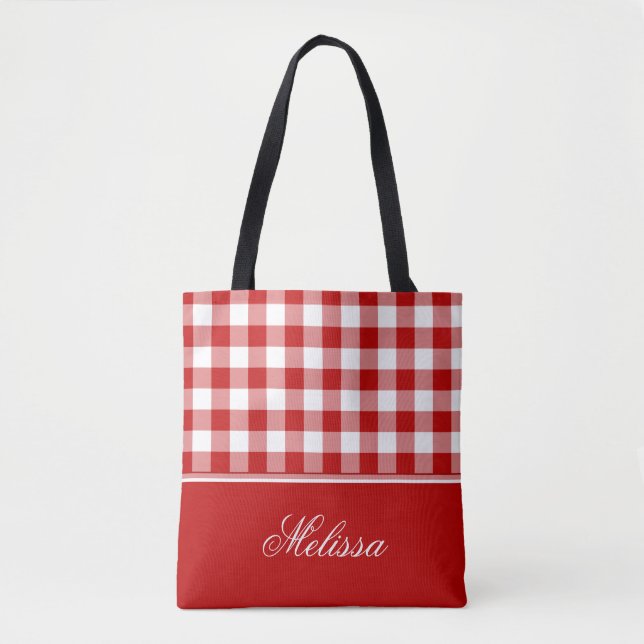 Old Fashioned Red and White Gingham | Personalised Tote Bag (Front)