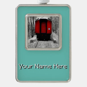 Old Fashioned Red Steam Train Silver Plated Framed Ornament