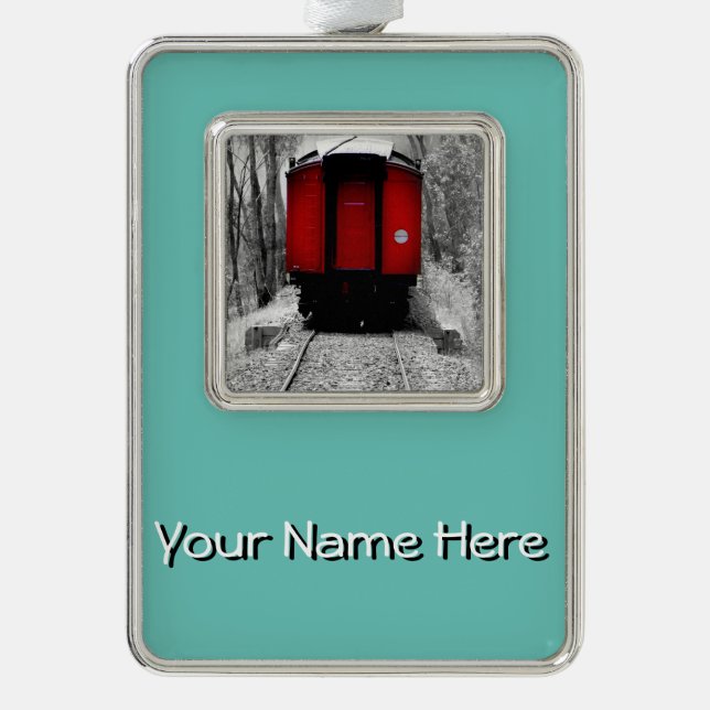Old Fashioned Red Steam Train Silver Plated Framed Ornament (Front)