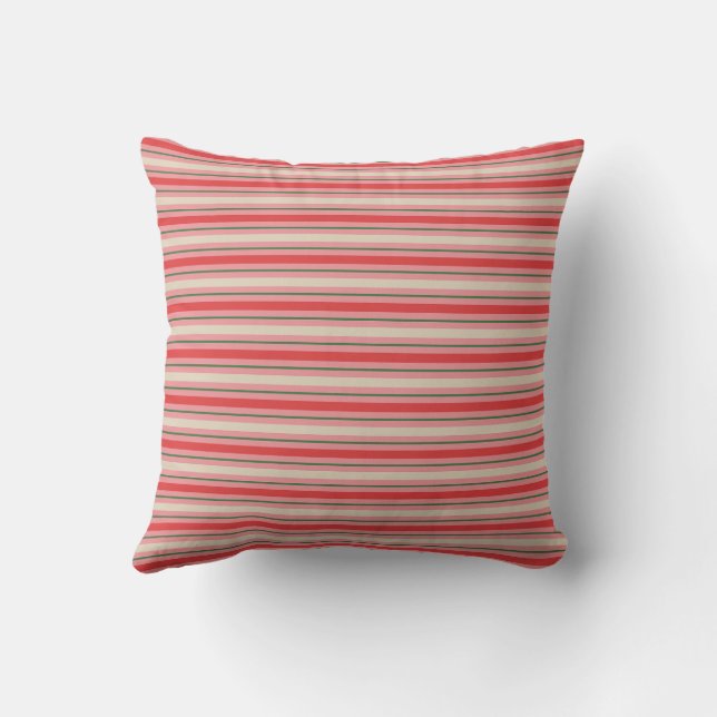 Old Fashioned Retro Christmas Stripe Pattern Pink Cushion (Back)
