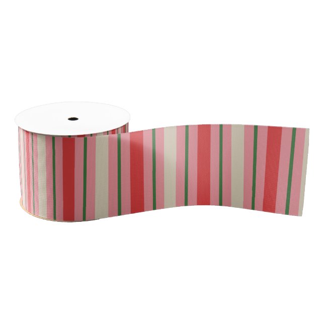 Old Fashioned Retro Christmas Stripe Pattern Pink Grosgrain Ribbon (Spool)