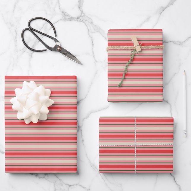 Old Fashioned Retro Christmas Stripe Pattern Pink  Wrapping Paper Sheet (Front)