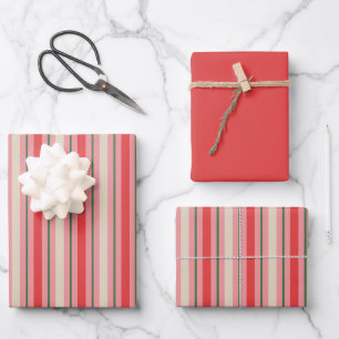 Old Fashioned Retro Christmas Stripes Pink Red Wrapping Paper Sheet