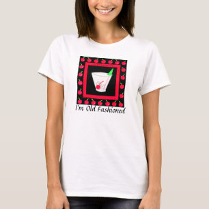 Old Fashioned Retro Drink Red Cherries on Black T-Shirt