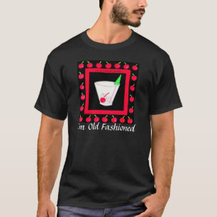 Old Fashioned Retro Drink Red Cherries on Black T-Shirt