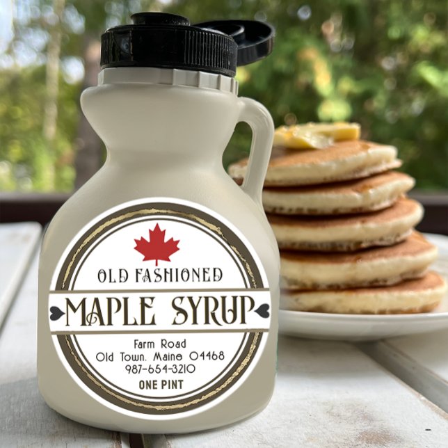 Old Fashioned Retro Maple Syrup Hearts and Leaf Classic Round Sticker (Creator Uploaded)