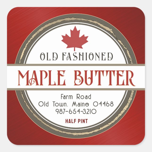 Old Fashioned Retro Maple Syrup Hearts and Leaf Square Sticker (Front)