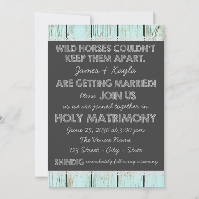 Old Fashioned Rustic Country Chalkboard Wedding Invitation (Front)