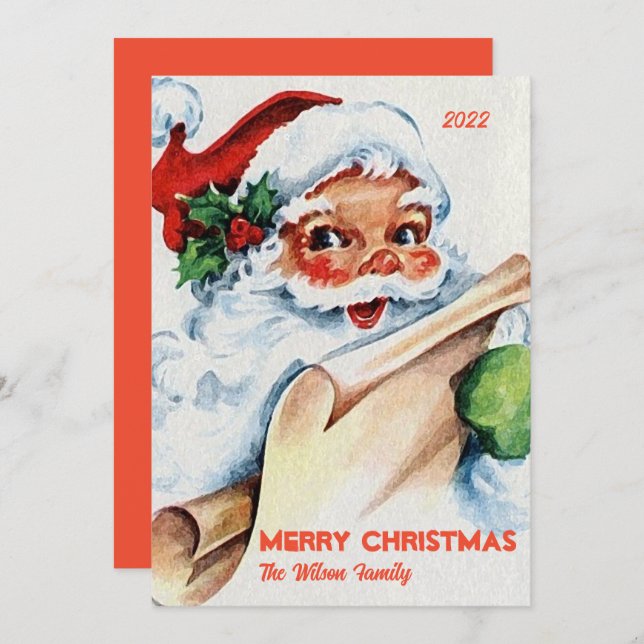 Old Fashioned Santa Claus Custom Merry Christmas Holiday Card (Front/Back)