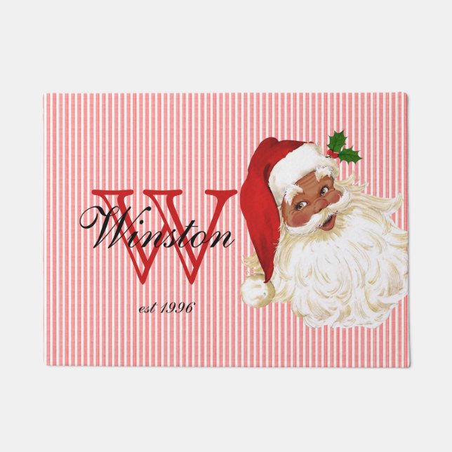 Old Fashioned Santa Claus Monogram Doormat (Front)